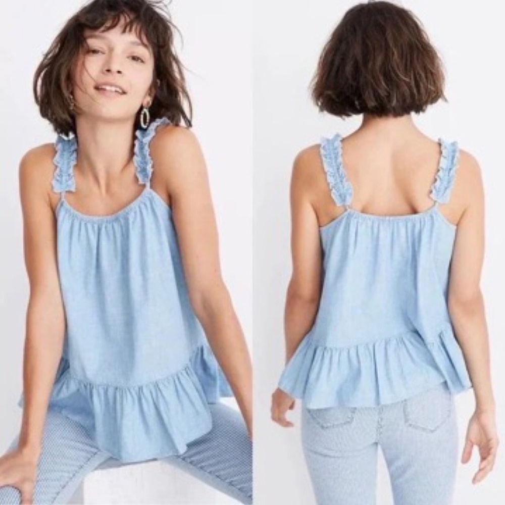 Madewell Ruffle Blue Denim Chambray Cami Top Size 4